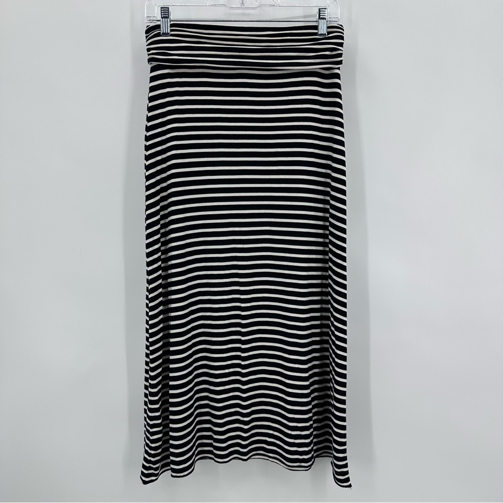 J. Crew Black and White Striped Midi A-Line Skirt Size XS